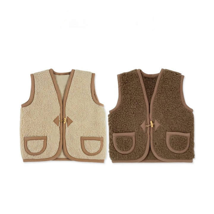 Baby Solid Color Vintage Style Sleeveless Wool Jacket Coat-0