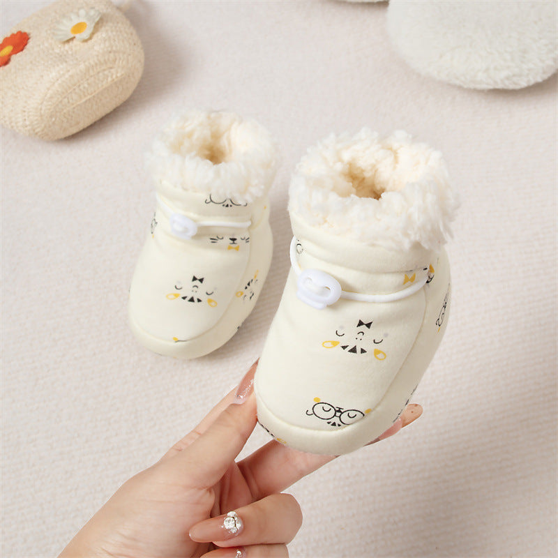 Winter Hot Selling Baby Animals Cartoon Print Thickened Cotton-padded Fleece-lined Warm Soft Bottom Shoes-1