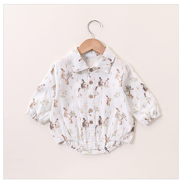 Spring Baby Kids Unisex Cartoon Rabbits Pattern Long Sleeves Onesies and Top Shirt – Sister Matching Set-1