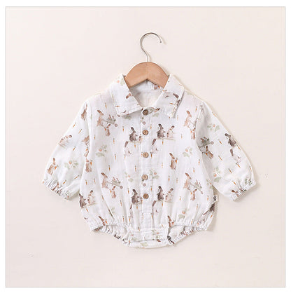 Spring Baby Kids Unisex Cartoon Rabbits Pattern Long Sleeves Onesies and Top Shirt – Sister Matching Set-1