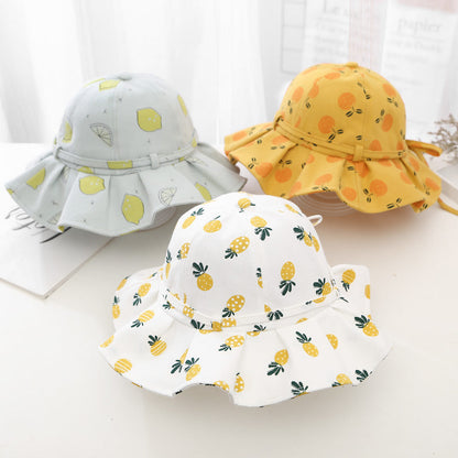Baby Girl Floral Print Adjustable Design Sunshade Bucket Hats-1