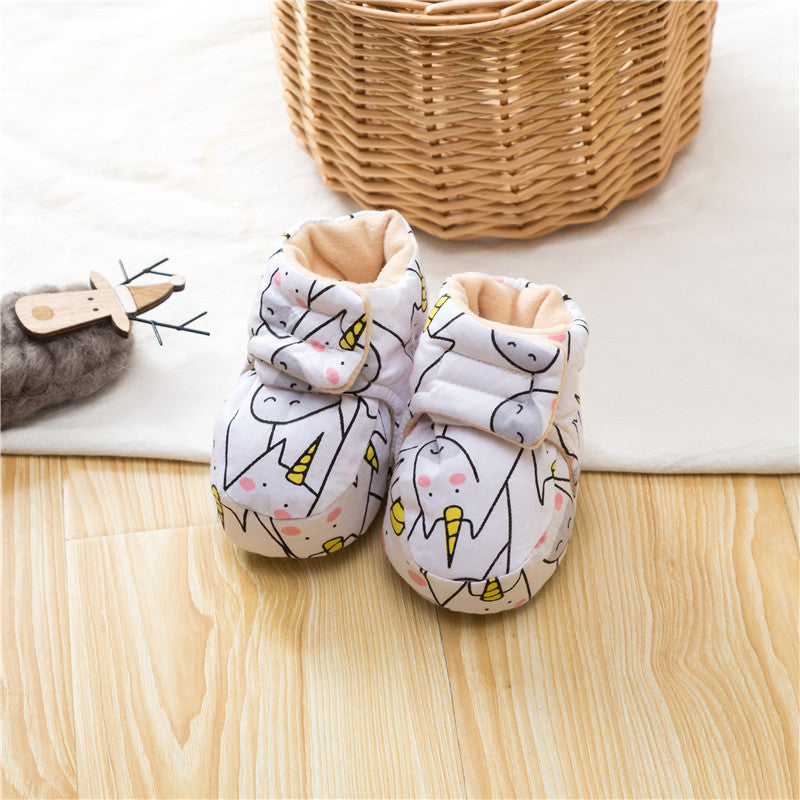 Winter Hot Selling Baby Animals Cartoon Print Fleece-lined Cotton Shoes-0