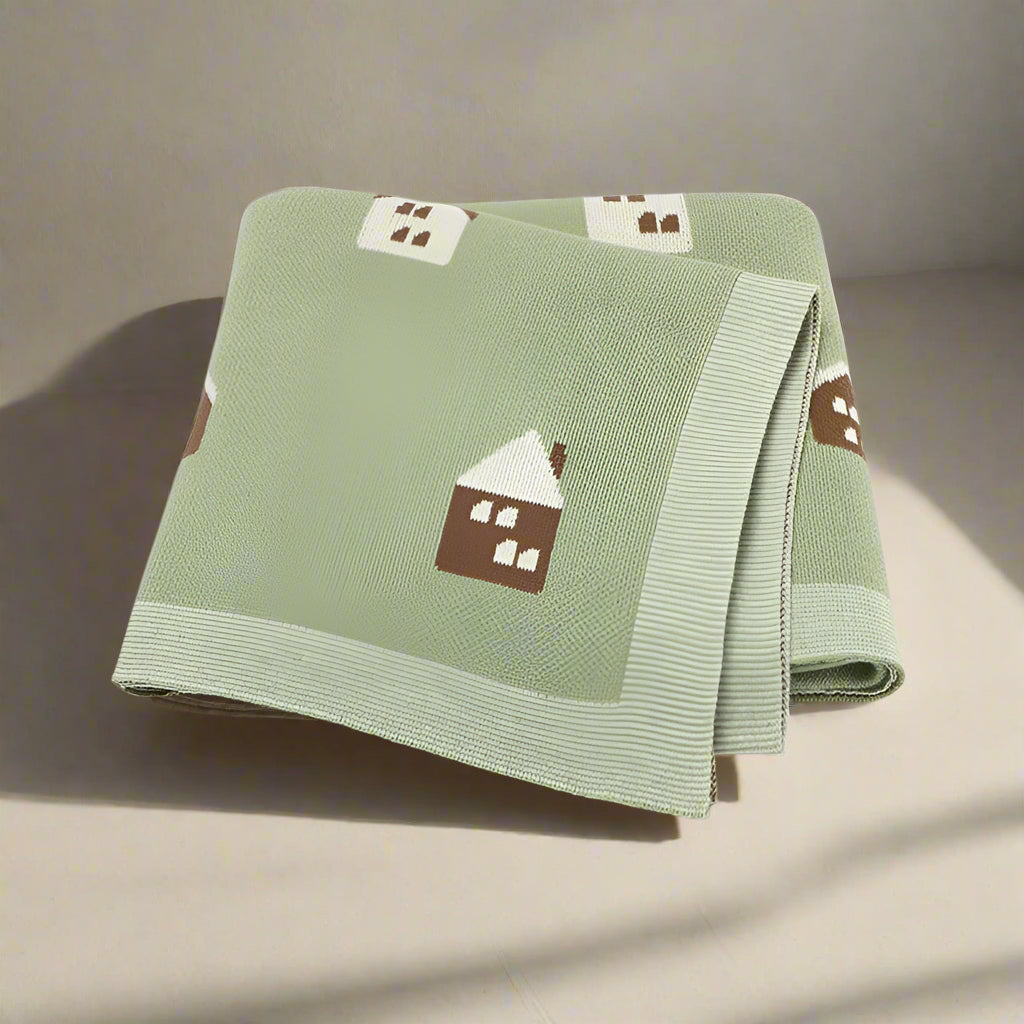 Hot Selling: Spring/Summer New Arrival Knitted Cute Little House Soft Baby Blanket, Perfect For Newborn Boys And Girls-0