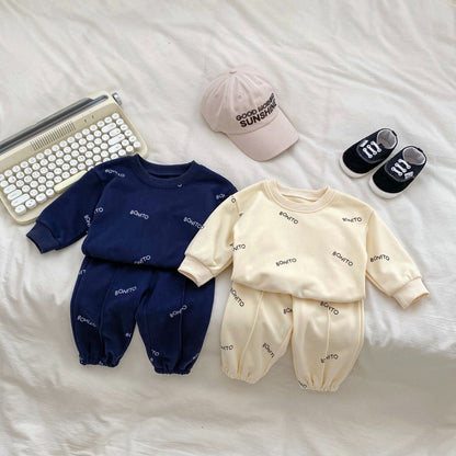 Arrival Autumn Baby Boys Long Sleeves Simple Letters Print Top Shirt and Trousers – Matching Set-1