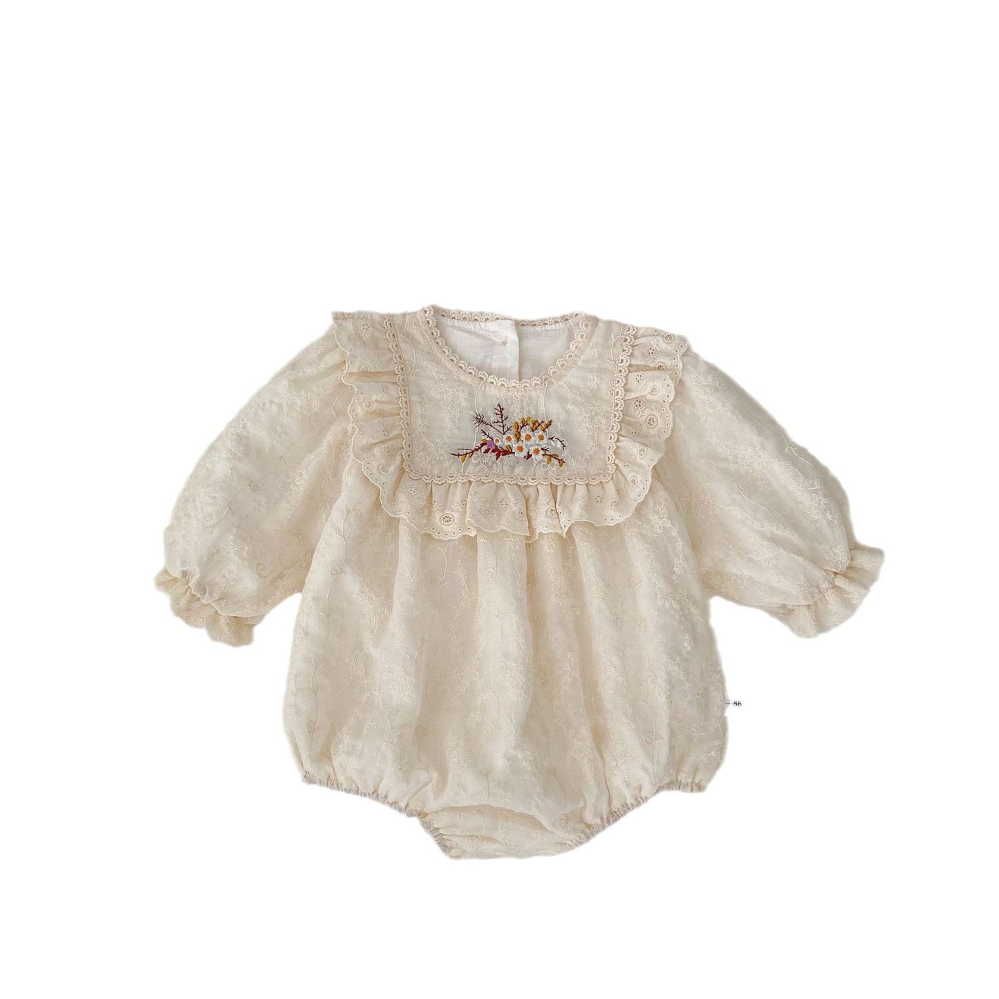 Spring Arrival Baby Girls Long Sleeves Floral Embroidered Bodysuits Onesies-0
