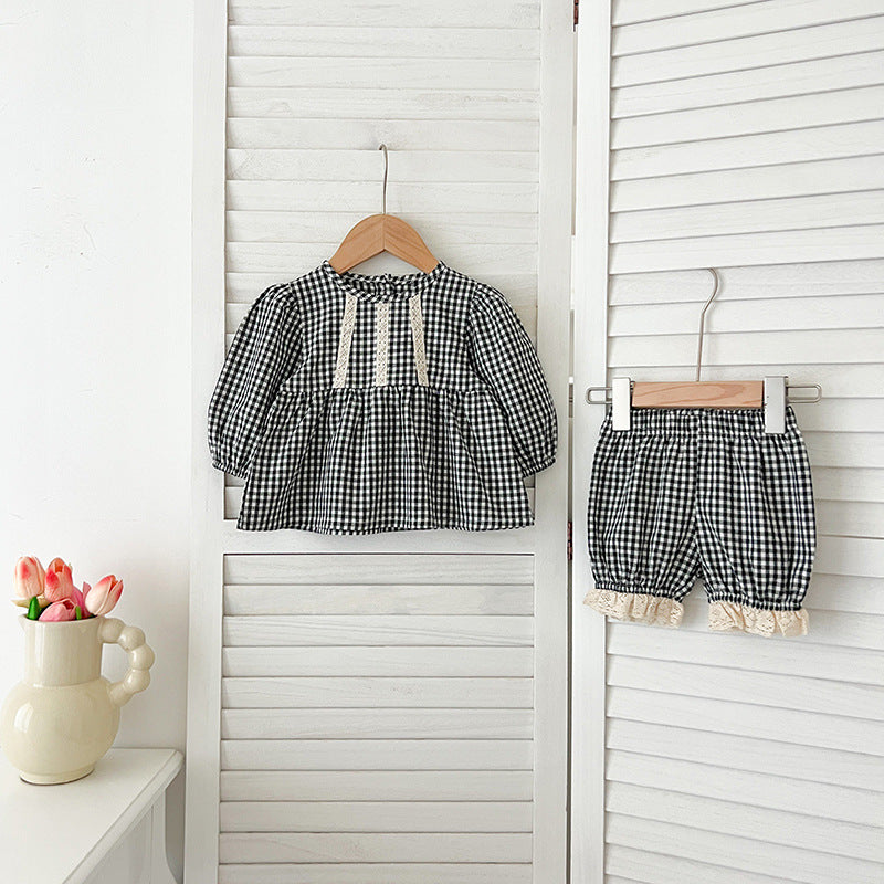 Arrival Autumn Baby Kids Girls Long Sleeves Plaid Top and Bloomers – Princess Sister Matching Set-1