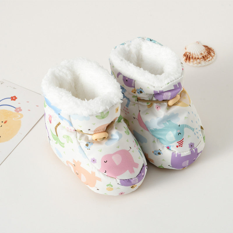 Winter Arrival Baby Animals Cartoon Pattern Anti-slip Fleece-lined Toddler Cotton Shoes-1