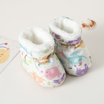 Winter Arrival Baby Animals Cartoon Pattern Anti-slip Fleece-lined Toddler Cotton Shoes-1