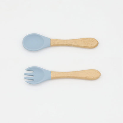 Baby Food Grade Wooden Handles Silicone Spoon Fork Cutlery-8