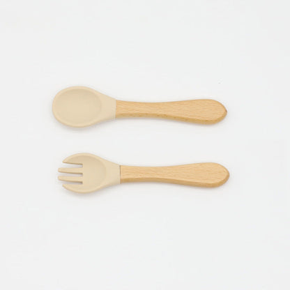 Baby Food Grade Wooden Handles Silicone Spoon Fork Cutlery-17