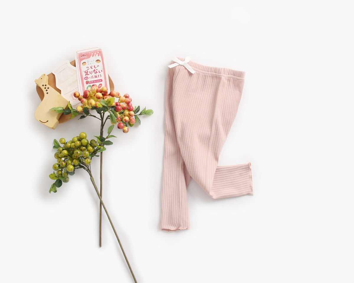 Baby Girl Solid Color Pants Leggings With Bow Decoration-2