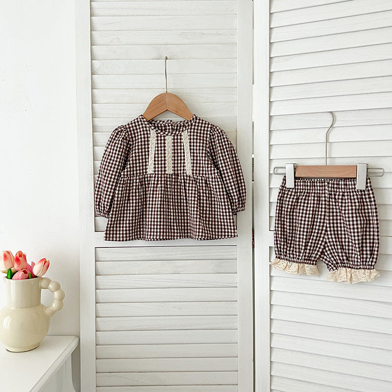 Arrival Autumn Baby Kids Girls Long Sleeves Plaid Top and Bloomers – Princess Sister Matching Set-2