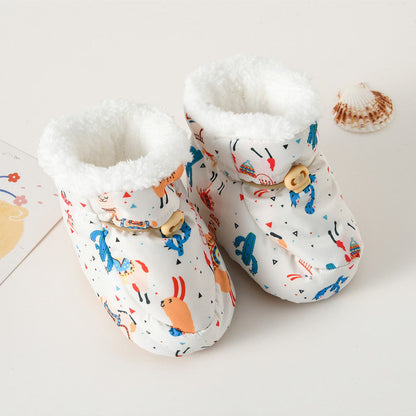 Winter Arrival Baby Animals Cartoon Pattern Anti-slip Fleece-lined Toddler Cotton Shoes-2