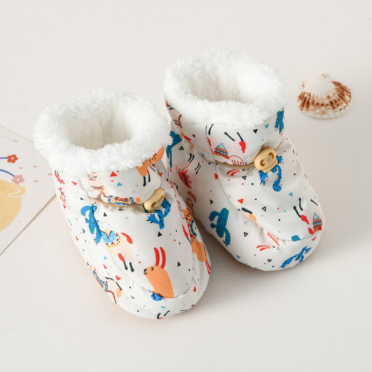 Winter Arrival Baby Animals Cartoon Pattern Anti-slip Fleece-lined Toddler Cotton Shoes-2