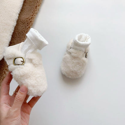 Winter Hot Selling Baby Plain Design Solid Color Cozy Fleece Toddler Walking Shoes-1