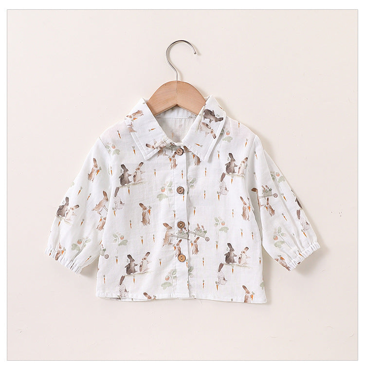 Spring Baby Kids Unisex Cartoon Rabbits Pattern Long Sleeves Onesies and Top Shirt – Sister Matching Set-2