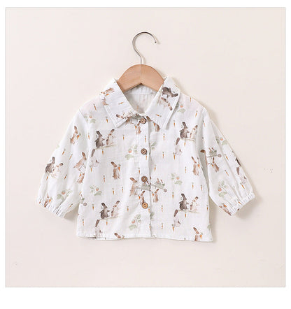 Spring Baby Kids Unisex Cartoon Rabbits Pattern Long Sleeves Onesies and Top Shirt – Sister Matching Set-2