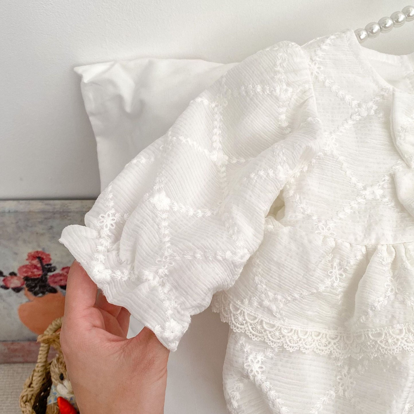 Spring Arrival Baby Girls Long Sleeves Floral Embroidered Bodysuits Onesies-2