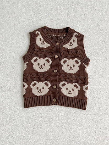 Adorable Infant Baby Kids Knitted Sleeveless Single Breasted Sweater-3