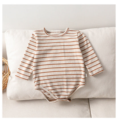 Autumn Arrival Baby Unisex Long Sleeves Color Patchwork Striped Onesies Bodysuits-2
