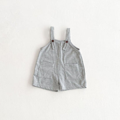 Summer Hot Selling Baby Kids Unisex Sleeveless Pocketed Grey Strap Overalls and White T-Shirt Clothing Set-1