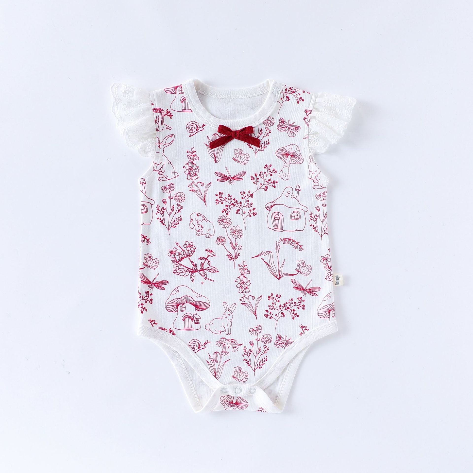 Summer Arrival Baby Girls Fly Sleeves Floral Pattern Onesies Bodysuits-1