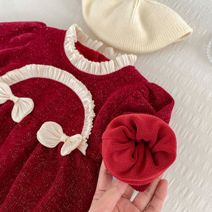 Autumn and Winter Arrival Baby Girls Long Sleeves Ruffle Neck Cozy Onesies Bodysuits-2