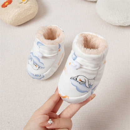 Winter Hot Selling Baby Animals Cartoon Print Thickened Cotton-padded Fleece-lined Warm Soft Bottom Shoes-2