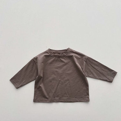 Baby Boy And Girl Solid Color Pullover Design Long-Sleeved Tops-3