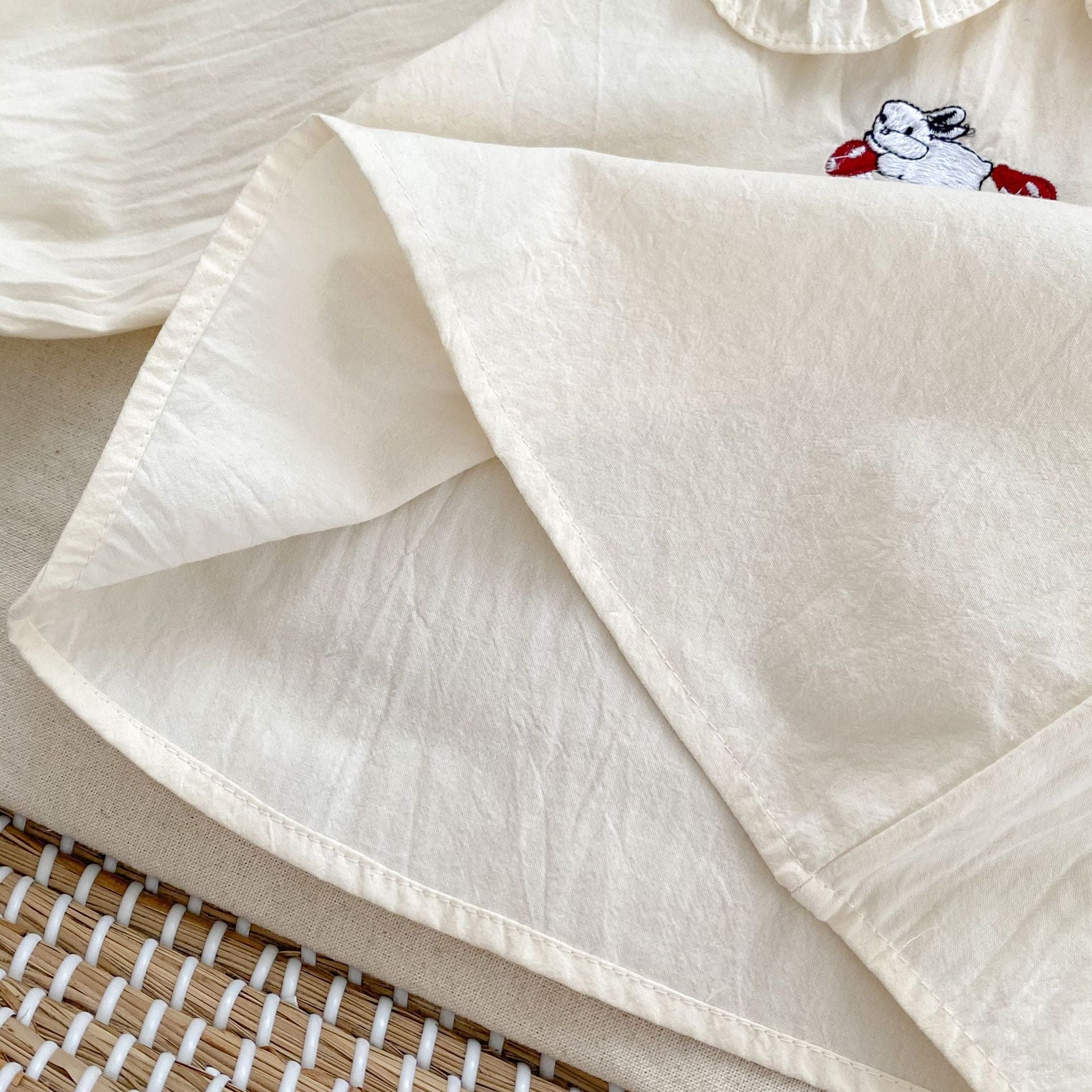 Autumn Arrival Baby Kids Girls Comfortable Simple Rabbits and Vegetable Pattern Long Sleeves Top Shirt with Collar-3