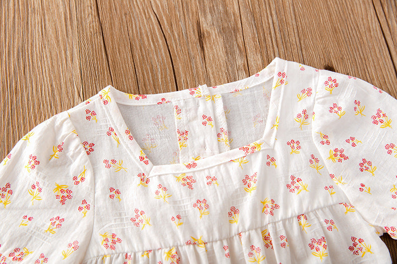 Baby Girl Floral Print Square Collar Onesies With Hat-3