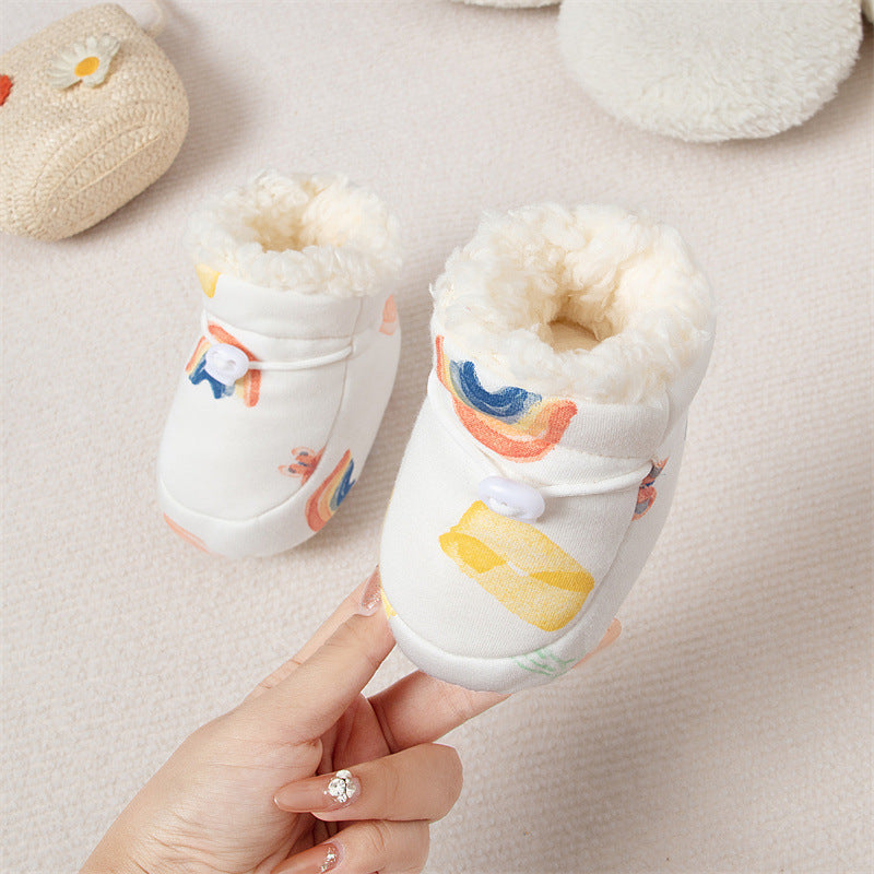 Winter Hot Selling Baby Animals Cartoon Print Thickened Cotton-padded Fleece-lined Warm Soft Bottom Shoes-3