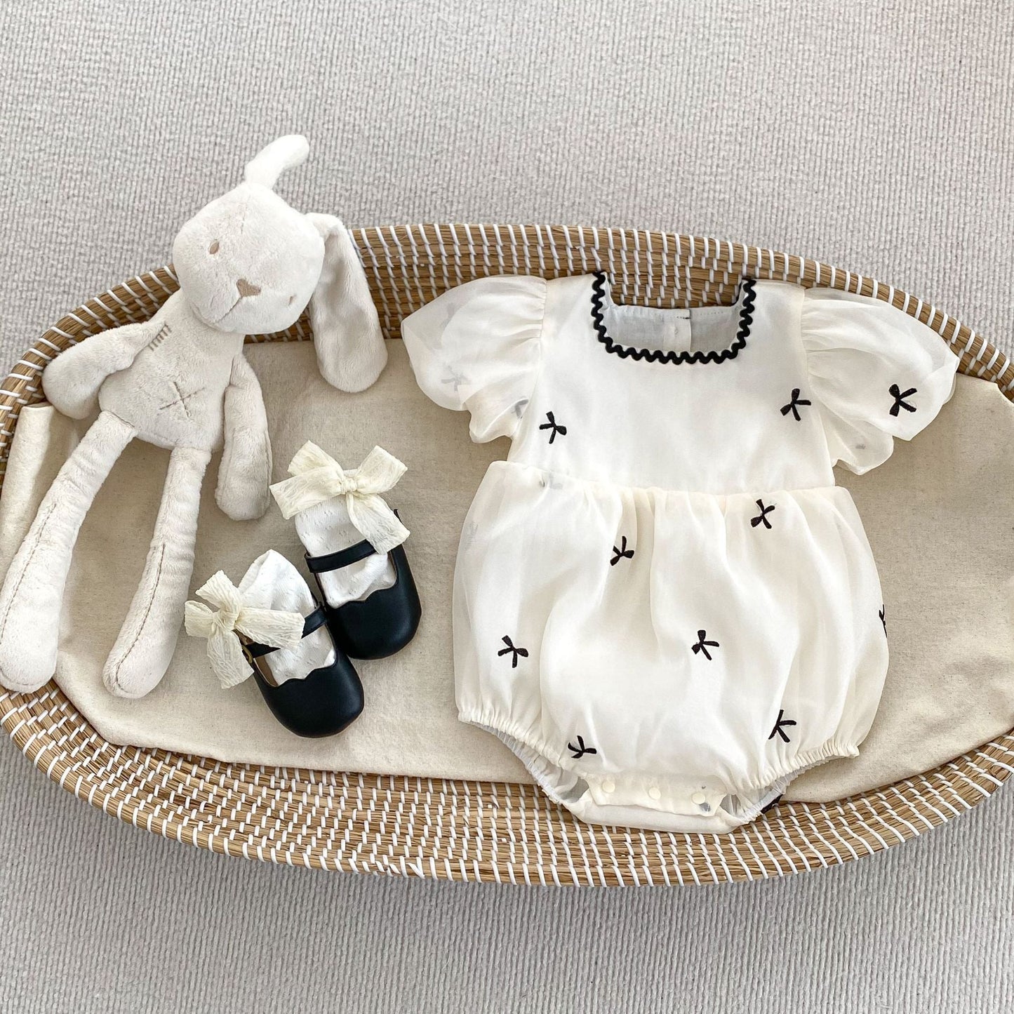 Summer Baby Butterfly Bows Embroidery Short-Sleeved Gauze Onesies And Dress For Girls – Princess Sister Matching Set-3