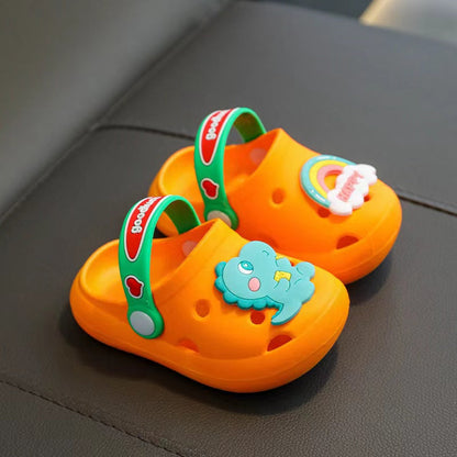 Baby Cartoon Animal & Rainbow Patched Pattern Colorful Soft Bottom Slippers-1