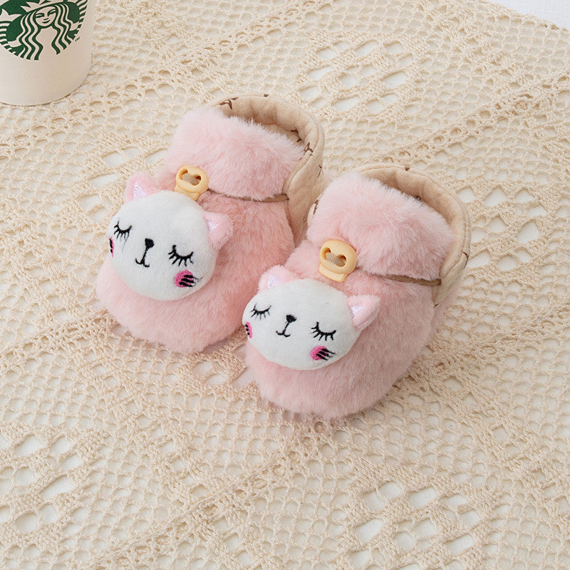 Winter Arrival Baby Animals Cartoon Pattern Anti-slip Fleece-lined Toddler Cotton Shoes-12