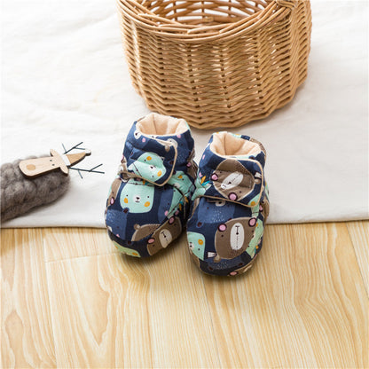 Winter Hot Selling Baby Animals Cartoon Print Fleece-lined Cotton Shoes-4