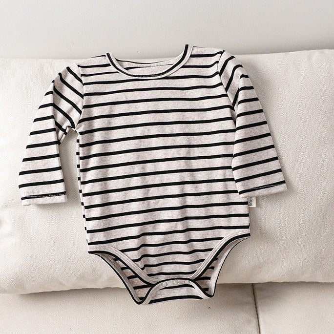 Autumn Arrival Baby Unisex Long Sleeves Color Patchwork Striped Onesies Bodysuits-1