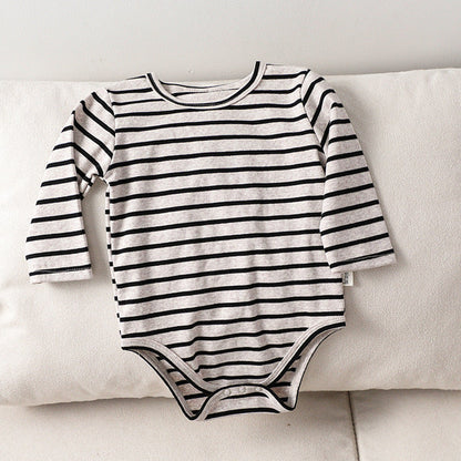 Autumn Arrival Baby Unisex Long Sleeves Color Patchwork Striped Onesies Bodysuits-1