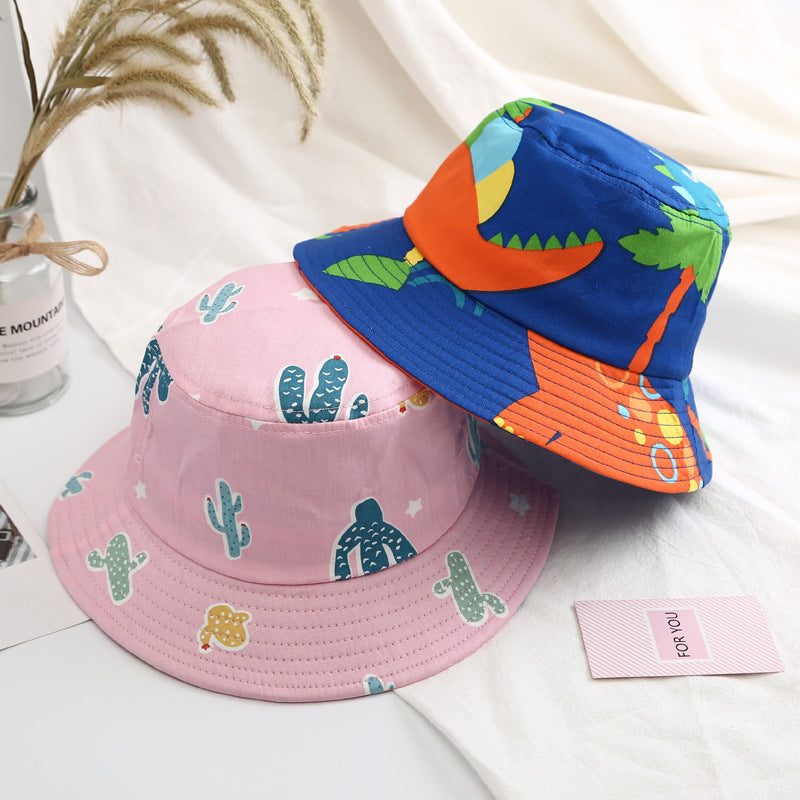 Baby Boy Cartoon Animal & Cactus Pattern Sunshade Bowl Hats-3