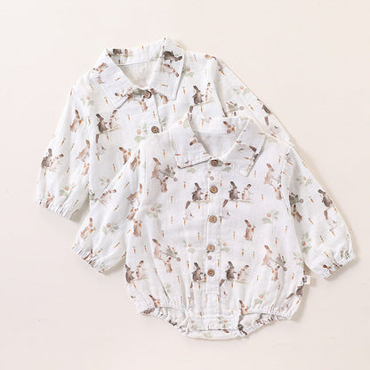 Spring Baby Kids Unisex Cartoon Rabbits Pattern Long Sleeves Onesies and Top Shirt – Sister Matching Set-0