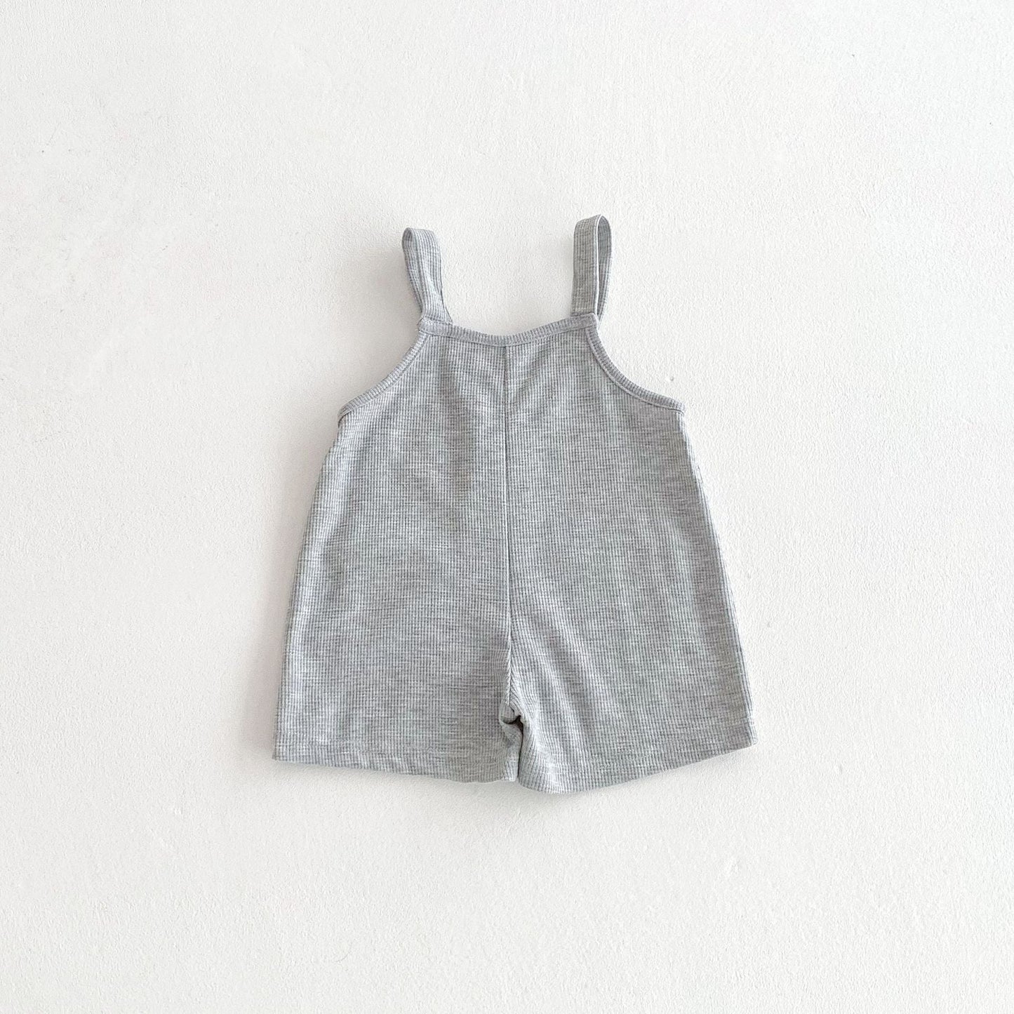 Summer Hot Selling Baby Kids Unisex Sleeveless Pocketed Grey Strap Overalls and White T-Shirt Clothing Set-2
