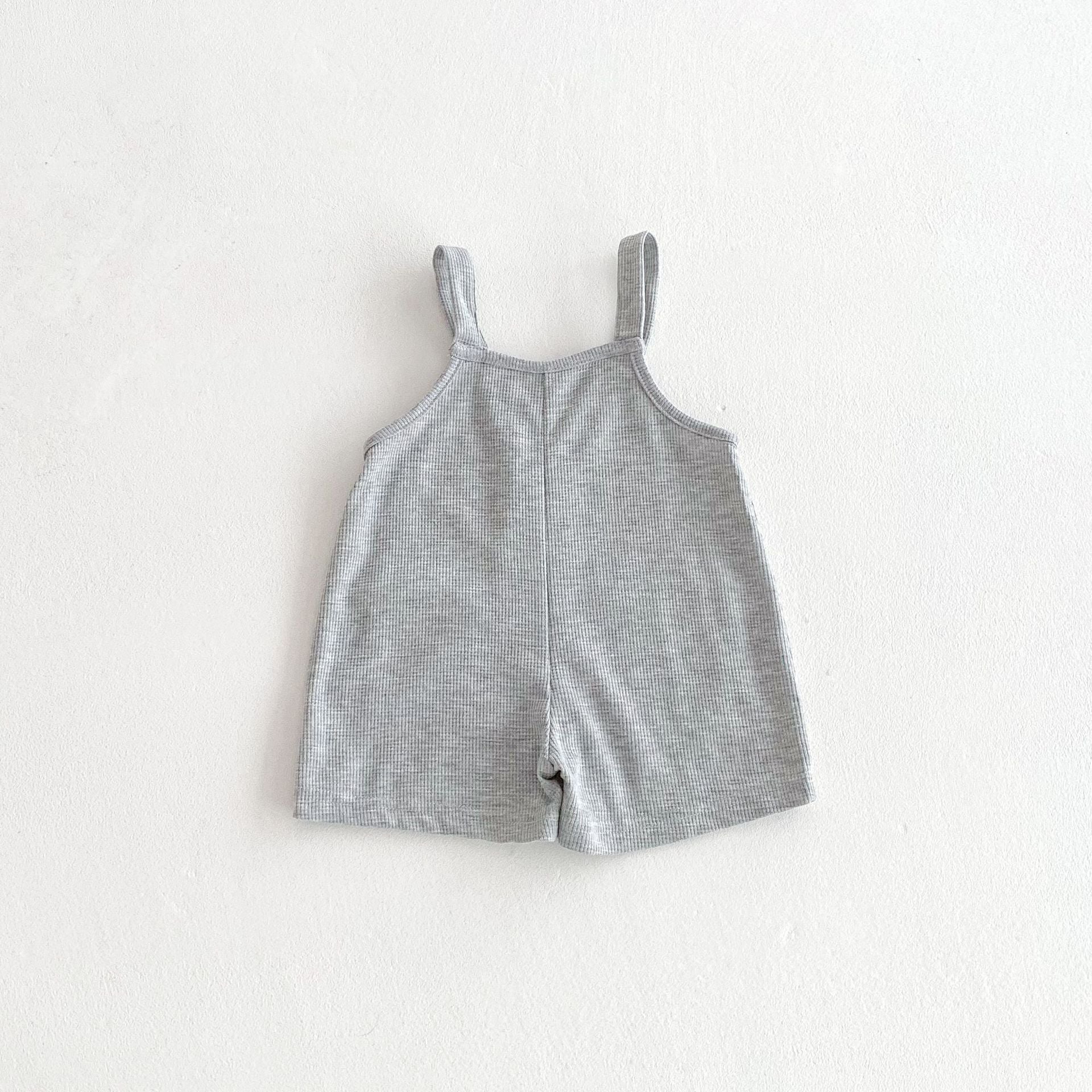 Summer Hot Selling Baby Kids Unisex Sleeveless Pocketed Grey Strap Overalls and White T-Shirt Clothing Set-2