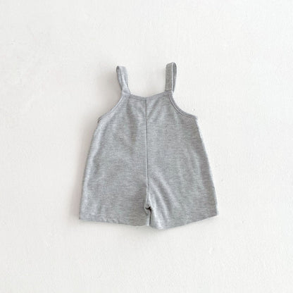 Summer Hot Selling Baby Kids Unisex Sleeveless Pocketed Grey Strap Overalls and White T-Shirt Clothing Set-2
