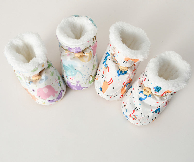 Winter Arrival Baby Animals Cartoon Pattern Anti-slip Fleece-lined Toddler Cotton Shoes-3