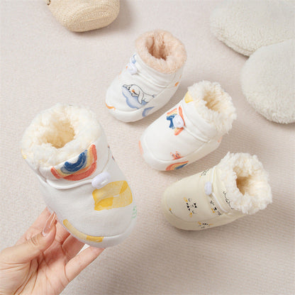 Winter Hot Selling Baby Animals Cartoon Print Thickened Cotton-padded Fleece-lined Warm Soft Bottom Shoes-0