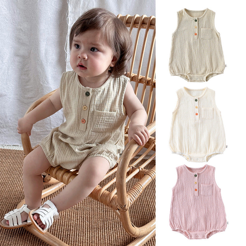 Summer Arrival Baby Unisex Sleeveless Plain Onesies Bodysuits-0