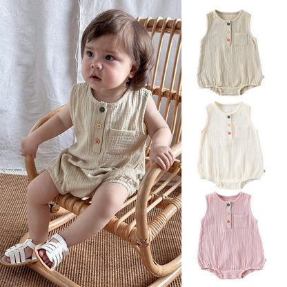 Summer Arrival Baby Unisex Sleeveless Plain Onesies Bodysuits-0