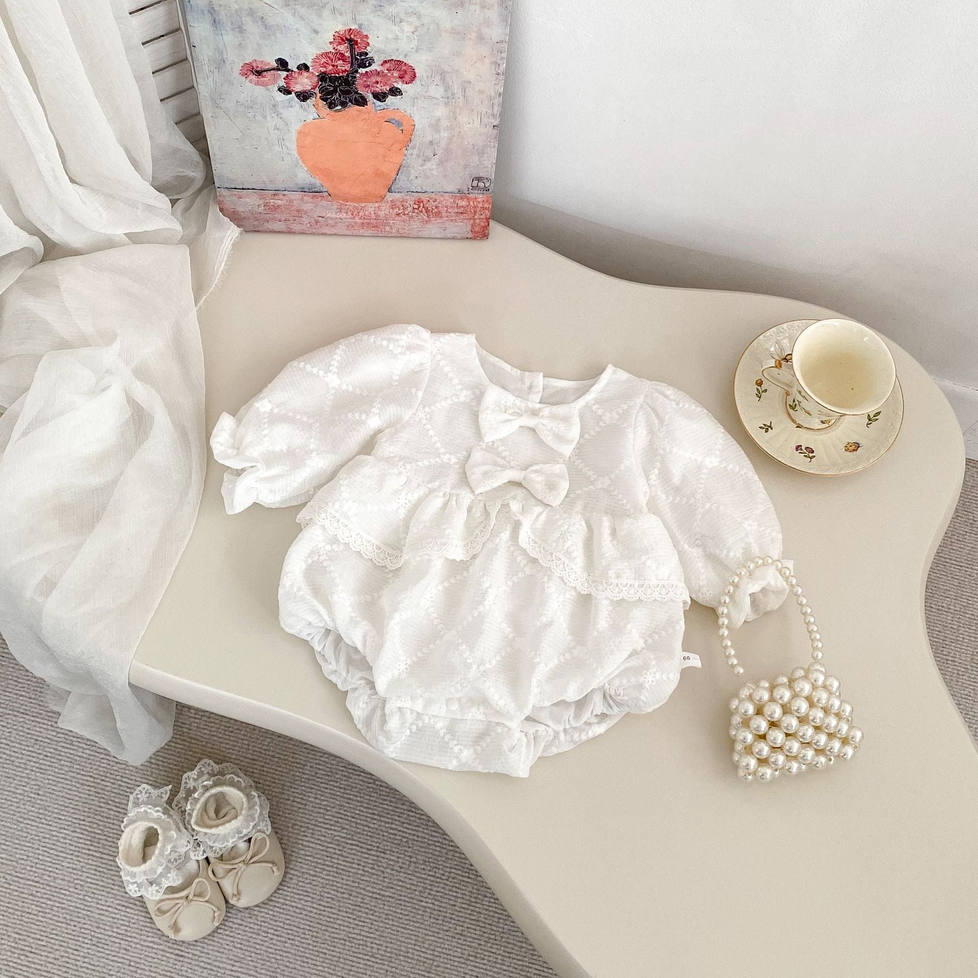 Spring Arrival Baby Girls Long Sleeves Floral Embroidered Bodysuits Onesies-4