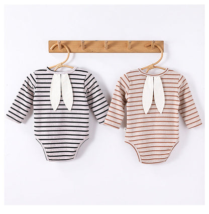 Autumn Arrival Baby Unisex Long Sleeves Color Patchwork Striped Onesies Bodysuits-4