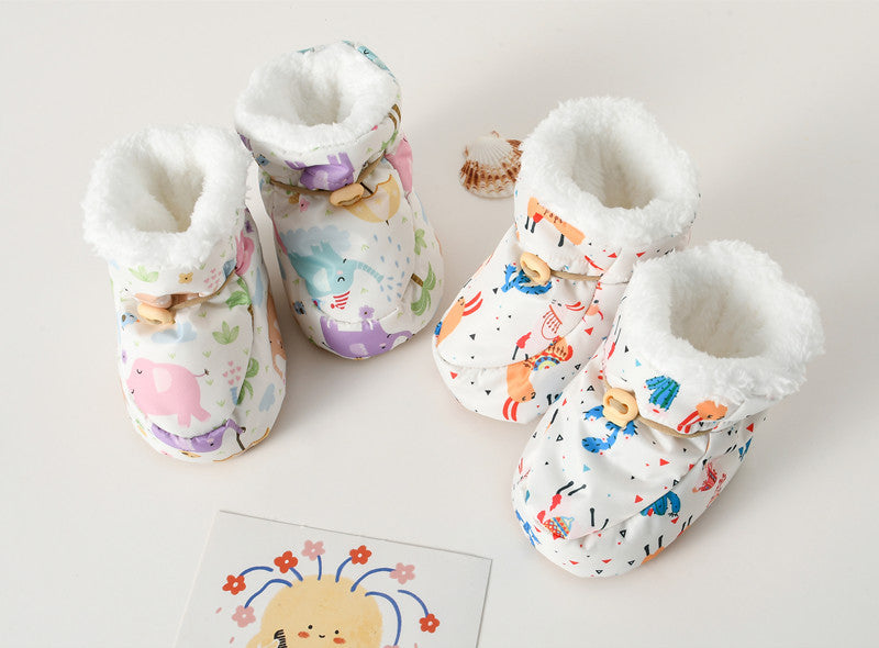 Winter Arrival Baby Animals Cartoon Pattern Anti-slip Fleece-lined Toddler Cotton Shoes-0